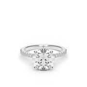 White Gold Round Shape Diamond Hidden Halo Pave Engagement Ring With U-Cut Setting